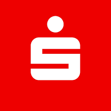 White abstract S-shaped logo with a circular dot above on a red background.